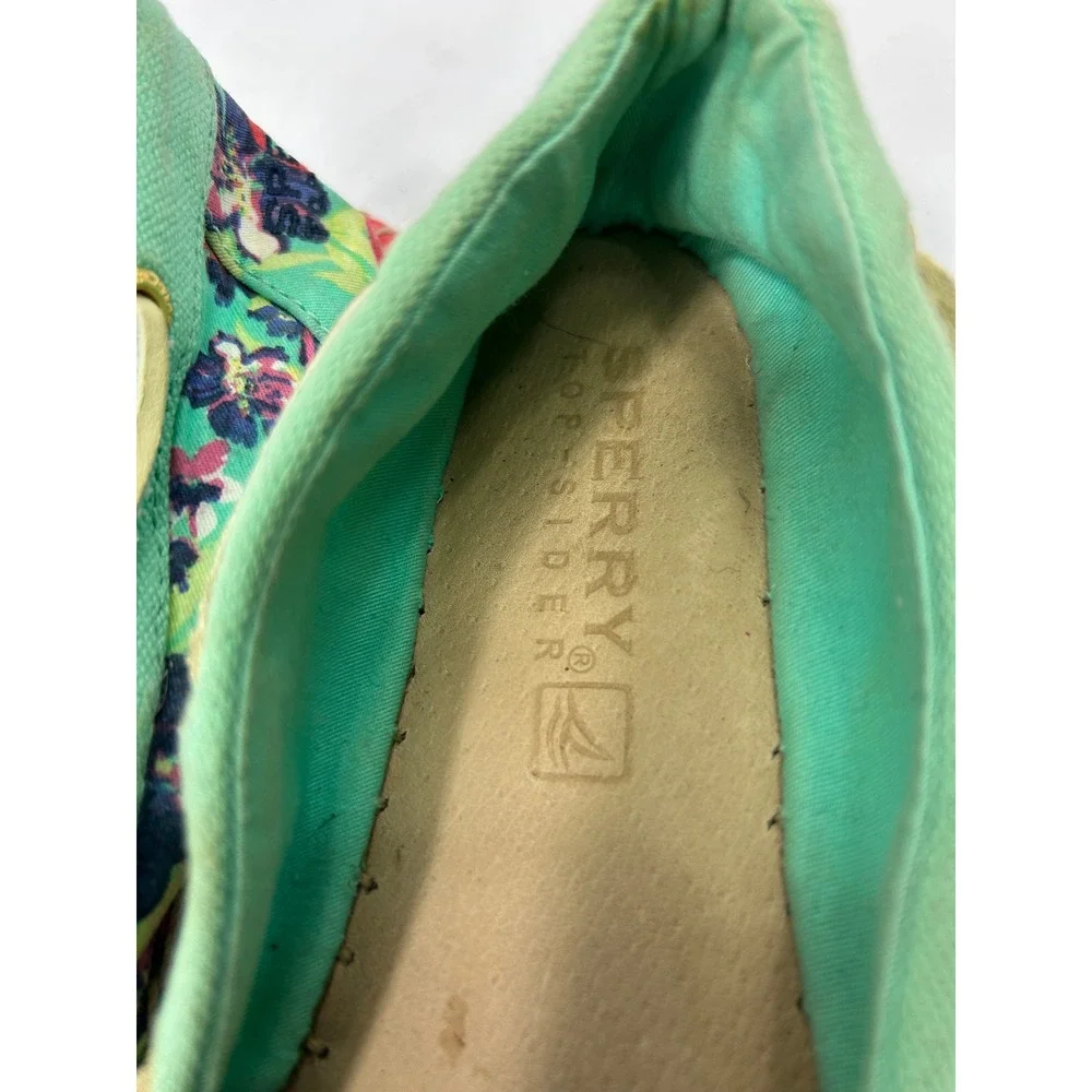 Sperry Flamingo Floral Espadrille Boat Shoes 6M Mint Green Tropical Boho Coastal